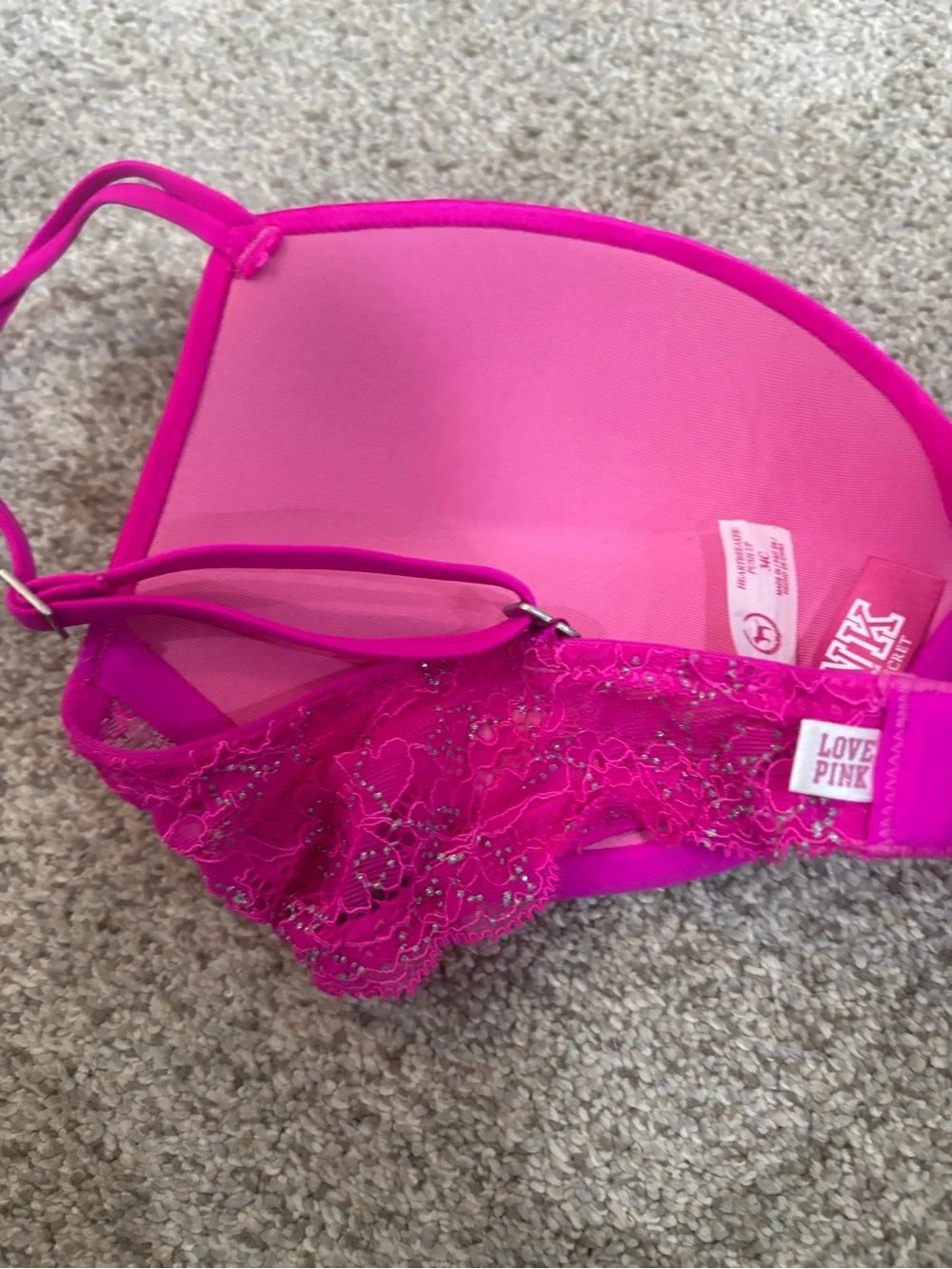 PINK Heartbreaker Push Up Bra Hot Pink Lace-Trim T-Shirt Bra 34C